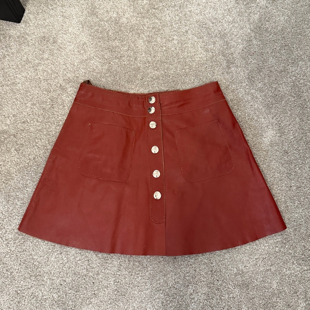 Vintage Brick Red A-Line Skirt with Buttons